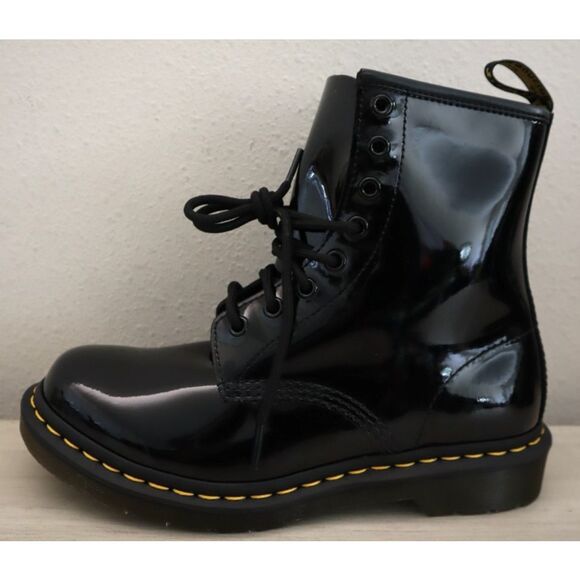 Dr Martens 11821 Women Sz 8 Black Patent Leather 1460 Lace-Up Combat Boots - Picture 6 of 15